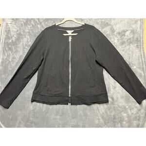 Christopher & Banks Blazer Jacket Woman L Black Zip Stretch Pockets Office City